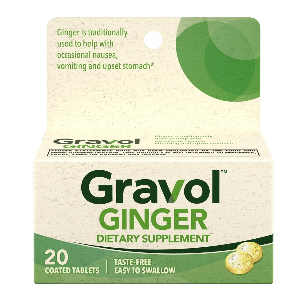 Comprimés Gravol Ginger pour l'estomac et la nausée, 20ct