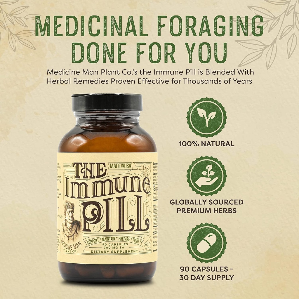 The Immune Pill 90 Capsules - Immune System Support w/Vitamin C, Elderberry Fruit, Prunella Vulgaris, Echinea & Cordyceps Mushroom Capsules - Immune System Booster/Immune Boosters for Adults & Kids