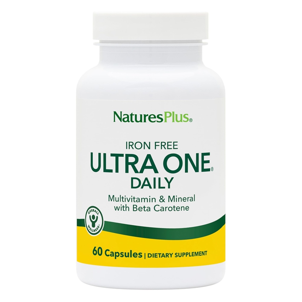 NaturesPlus Ultra One Daily Iron Free - 60 Fast-Acting Capsules - Multivitamin & Mineral with Beta Carotene - Vegan, Gluten Free - 60 Servings