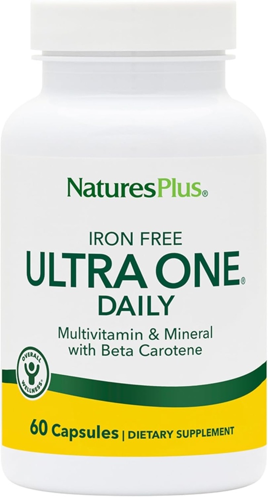 NaturesPlus Ultra One sans fer quotidien - 60 capsules à action rapide - Multivitamine et minéral avec bêta-carotène - végétalien, sans gluten - 60 portions