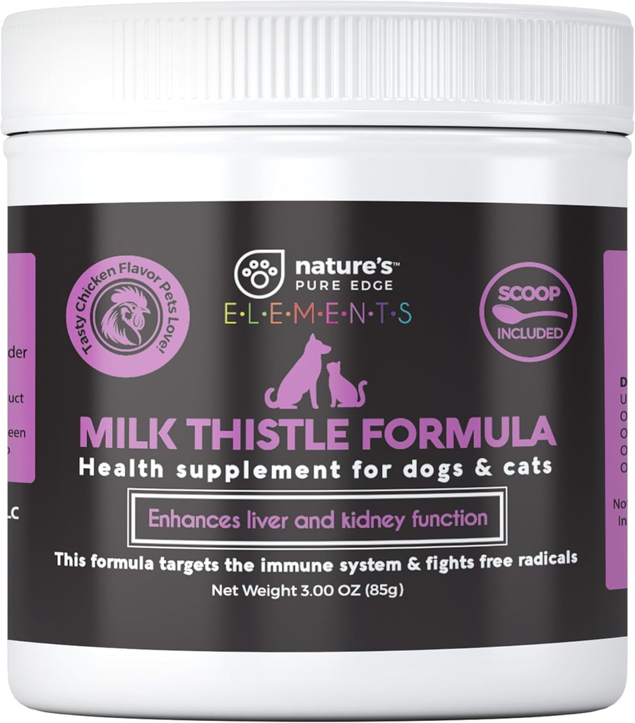Thistle de lait pour chiens et chats. Supplément foie avec véritable poulet. Détox du foie et du rein. Les chiens et les chats aiment le goût. Soutien hépatique. Grand pot de 85 grammes!