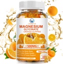Magnésium Glycinat 500mg Gommies avec 100mg Magnésium L-Thréonate pour les enfants adultes,Magnésium Gommies Supplément sans sucre Magnésium Potassium avec vitamine D,B6,CoQ10 (60 Pack, Orange)