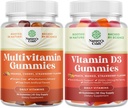 Ensemble de gommes multivitamines pour adultes - Gummy multivitamine halal avec biotine B12 pour hommes et femmes et Gummies vitamine D3 pour le bien-être quotidien avec 2000UI par portion Muscle osseux et soutien immunitaire
