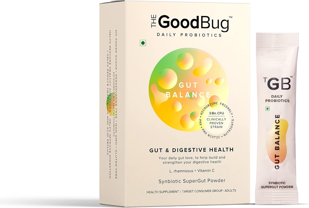 Gut Health & Immunity Probiotic pour les hommes et les femmes, forte digestion et soutien immunitaire Gut Balance supplément bâton - Probiotiques + Inuline + Vitamine C 3Bn CFU de souches prouvées cliniquement - Boîte de 30 jours
