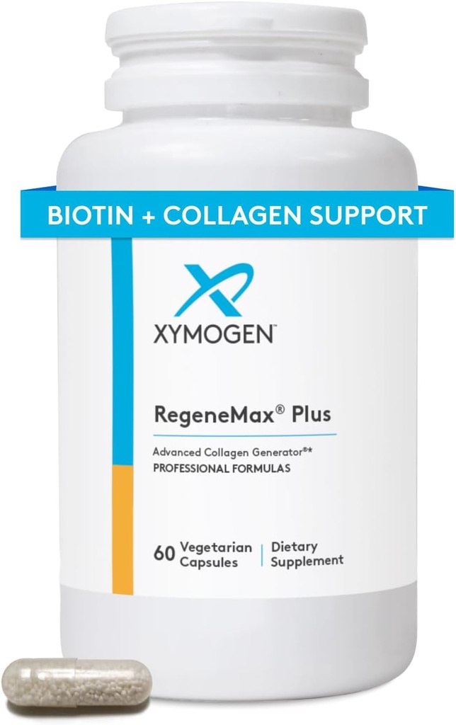 XYMOGEN RegeneMax Plus - Suppléments de collagène avancés avec biotine et testé cliniquement ch-OSA - Supporte la peau, les cheveux, les ongles et la santé des os - Collagène pour les femmes et les hommes (60 capsules)