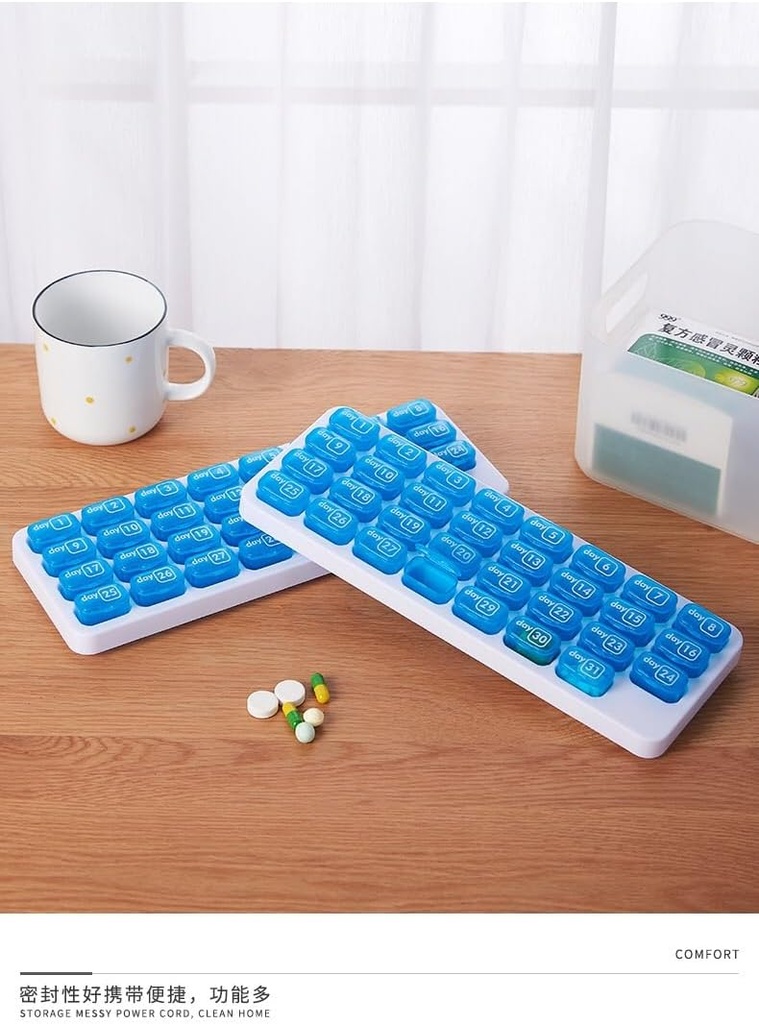 31 jours Monthly Pill Organizer, Portable Pill Medicine Case Holder for Daily Medicine/Vitamine/Pish Oils/Supplement,Purple