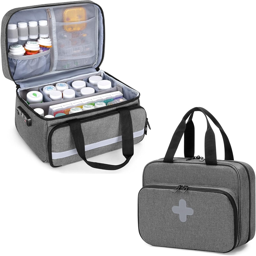 CURMIO Pill Organizer Bag, étui de stockage de médicaments avec verrouillage pour bouteilles d'ordonnance, vitamines, suppléments médicaux