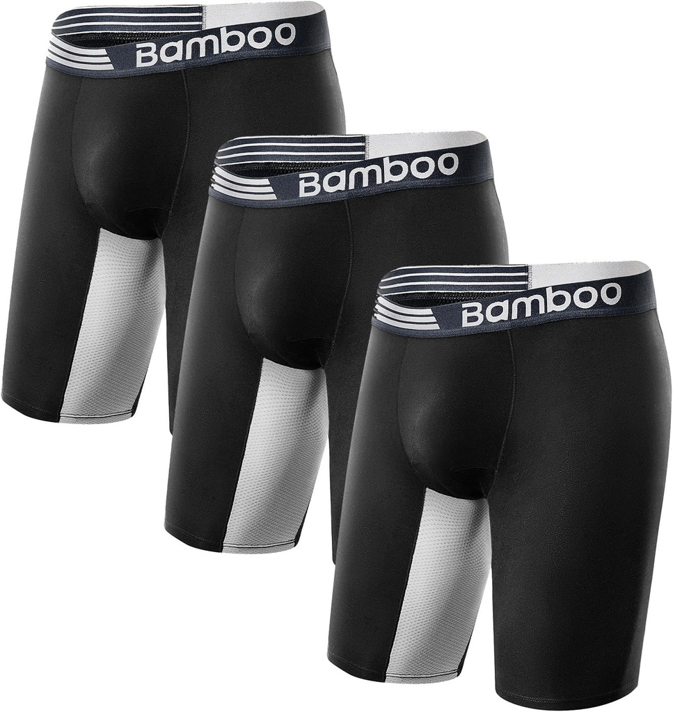 Slips de boxeur homme Anti Chafe Respirant Hydratant-Wicking Bamboo Trunks Sous-vêtements sans Poche Fly pour Homme 3 Pack