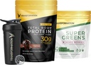Transformation Chocolate Protein Powder, Super Greens Superfood Green Juice Powder and Performance Insulated Shaker Bottle