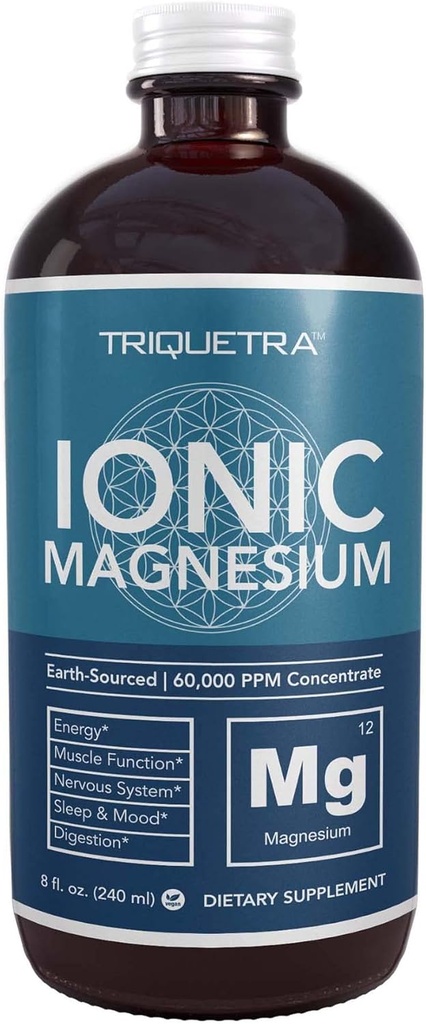 Liquid Magnesium | 8 oz - Ionic Magnesium Chloride, Highest & Fastest Absorption - Calm Mood, Sleep, Muscle Cramps & Spasms, Natural Laxative – Vegan, Glass Bottle (96 Servings)