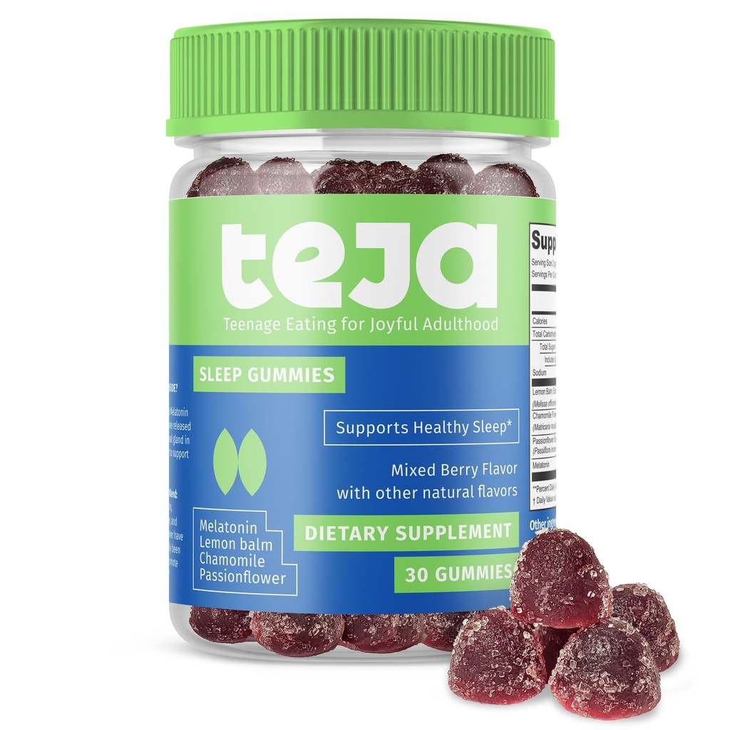 TEJA Sleep Support Gummies for Teens and Adults, 0.3mg Mélatonine Chewmy, Mélatonine Chewable, 30 Gummies