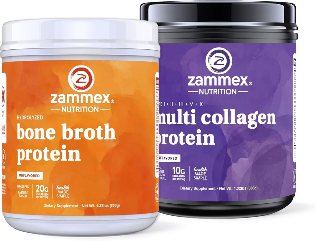 Zammex Beef Bone Broth Protein Powder 20g Protein and Multi Collagen Peptides Protein Powder Non aromatisé