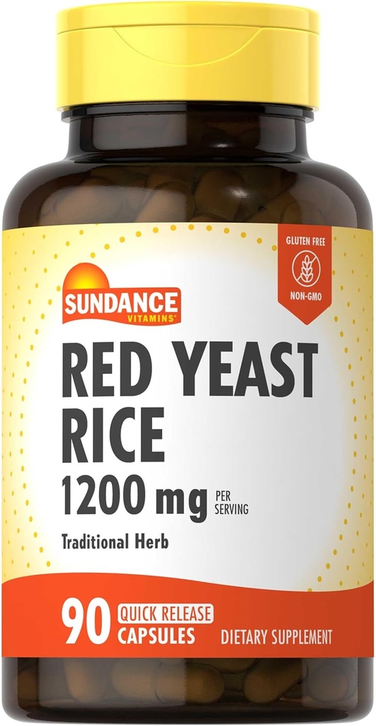Gélules de riz de levure rouge Sundance $ 1200mg $ 90 Comte $ Supplément à base de plantes traditionnelles $ Formule sans OGM et sans gluten