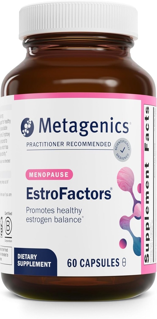 Métagène EstroFacteurs - Soutien au métabolisme et à la désintoxication des œstrogènes avec bêta-carotène, curcumine et phytonutriments - Soutien à la santé, au coeur et à la ménopause des femmes* - Non-OGM sans gluten - 60 comprimés