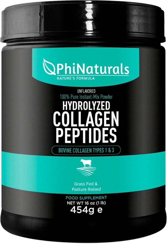 PhiNaturals Hydrolyzed Collagen Peptides Poudre (non aromatisée) pour les femmes et pour les hommes - Foie herbeuse de boeuf Collagène