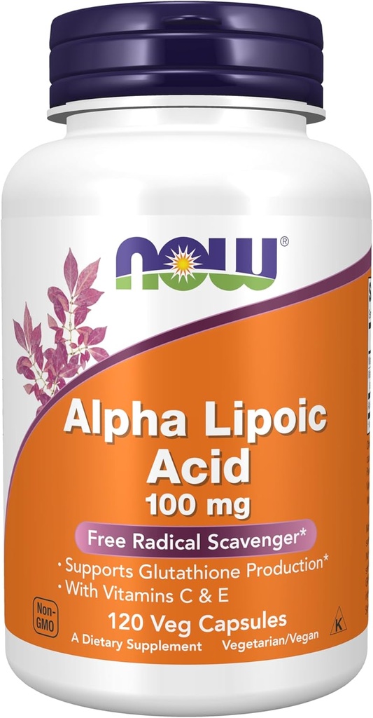 MAINTENANT Aliments suppléments, acide alpha lipoïque 100 mg avec vitamines C et E, scavenger radical libre*, 120 gélules