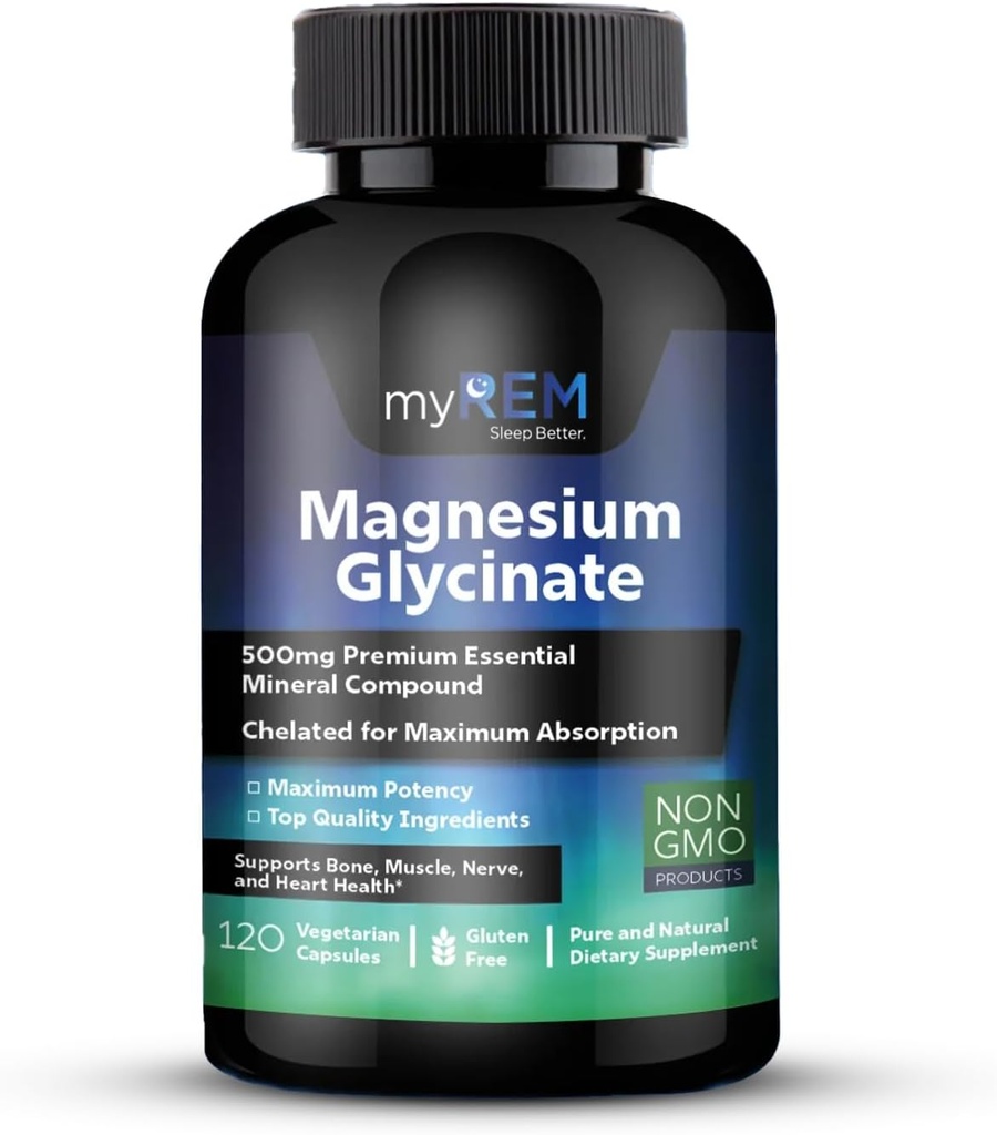 Glycinat de magnésium, 500mg composé minéral essentiel Premium, chélaté pour l'absorption de Maxium, soutient les os, les muscles, le nerf et la santé cardiaque (60 portions)