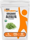 BulkSupplements.com Poudre de graminée d'alfalfa biologique - Supplément d'alfalfa, Poudre de superalimentation verte - Sans végétalien et sans gluten, 5g par portion, 250g (8.8 oz) (paquet de 1)