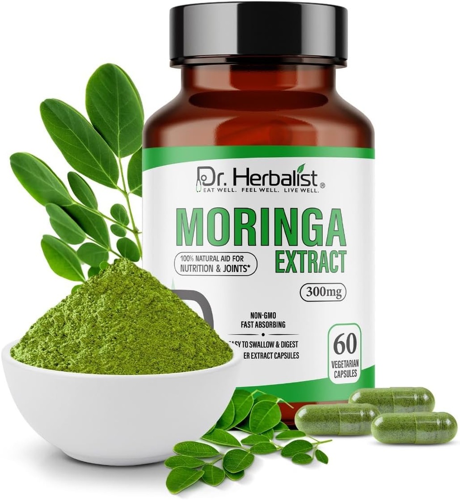 Dr. Herbalist Moringa Oleifera Extract 300mg – 60 Vegan Capsules | 10:1 (3,000mg Raw Leaf Eq) | Max Strength Superfood Supplement