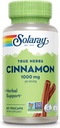 SOLARAY True Herbs Cinnamon Bark 1000mg - Suppléments de cannelle au sol - Soutien aux plantes pour le bien-être général - Projet non-OGM vérifié - Capsules végétaliennes, garantie de 60 jours - 30 portions, 60 VegCaps