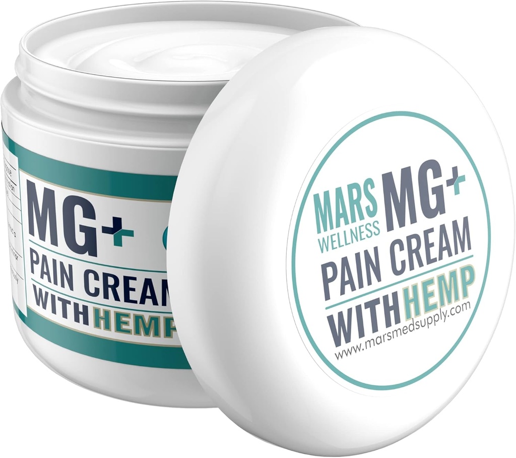 MARS WELLNESS MG+ Crème pour la douleur au chanvre (4 oz) - Crème d'arnica et de magnésium de force maximale pour les jambes, les articulations et les crampes musculaires douloureuses - Adultes unisexes
