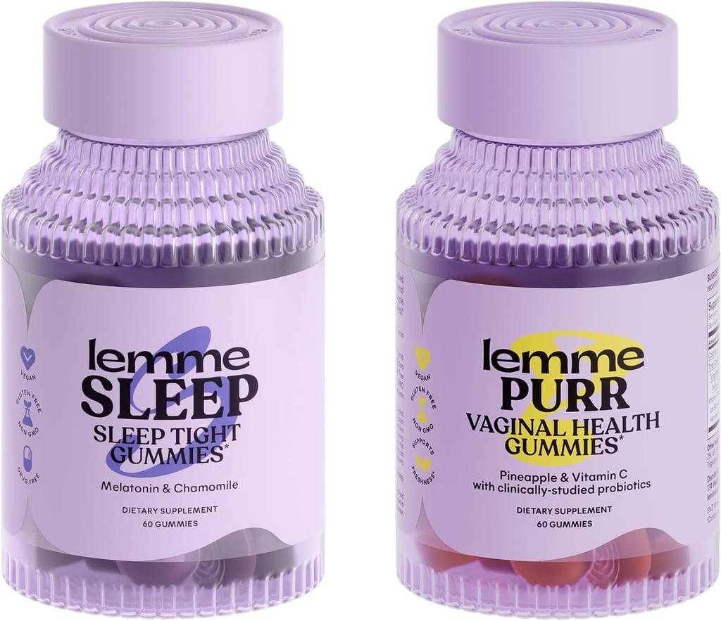 Lemme Sleep & Purr Bundle - Gummies de sommeil, une aide de nuit sans médicament et pourr Gummes probiotiques vaginaux pour les femmes - Sans gluten, sans gélatine, sans OGM - 60 Comptez chaque