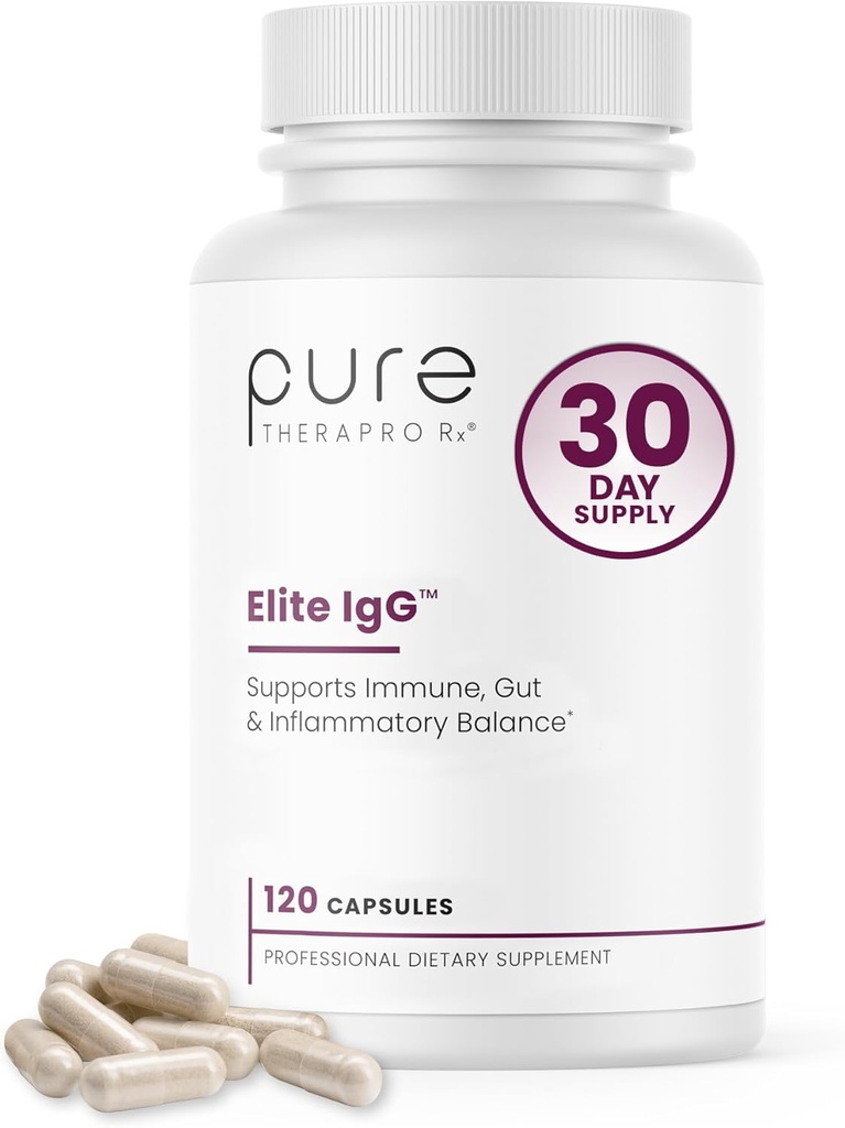 Pure Therapro Rx Elite IgG Immunoglobuline Supplément, 120 capsules - Gut Health & Immune Support, 1100 mg IgG, IGA & IgM, Sunflower Lecithin.