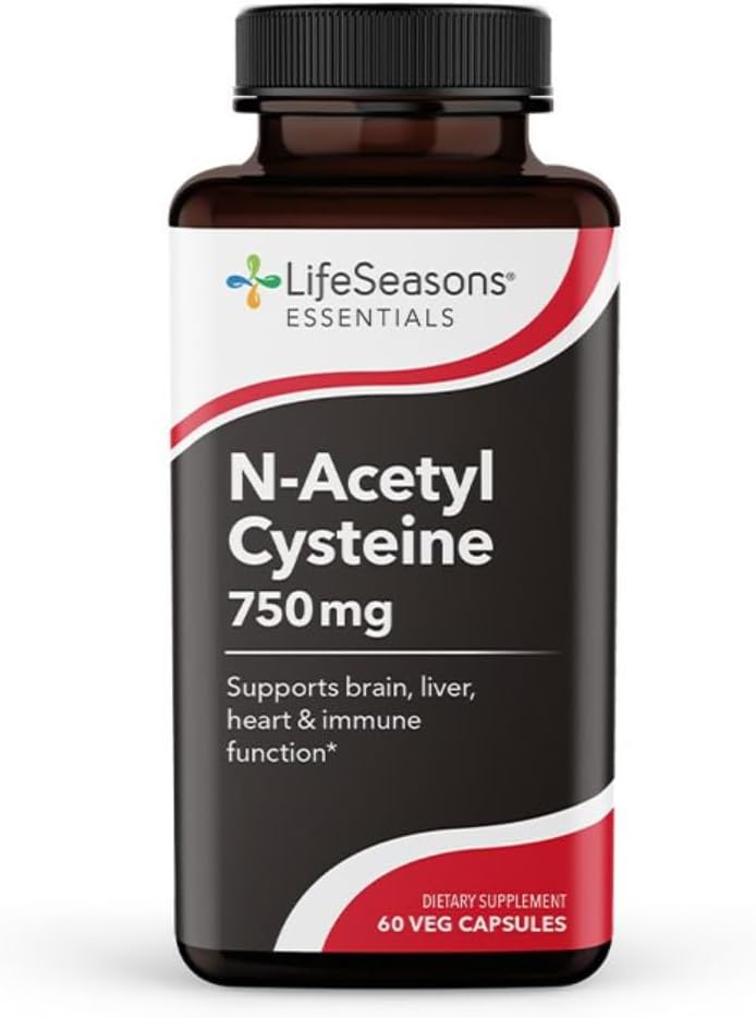 LifeSeasons Essentials N-acétyl Cysteine (NAC) - Soutient le cerveau, le foie, le coeur et la fonction immunitaire - Supplément de désintoxication - Améliore l'immunité et la santé rénale - 60 capsules