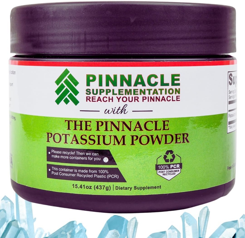 Poudre de citrate de potassium Pinnacle, Supplément de poudre de potassium, Supplément minéral, Poudre d'électrolyte Keto, Supporte Balance d'hydratation et Crampes de jambe, 100% Pure, Pas de remplissage, Pas d'additifs (437 g)