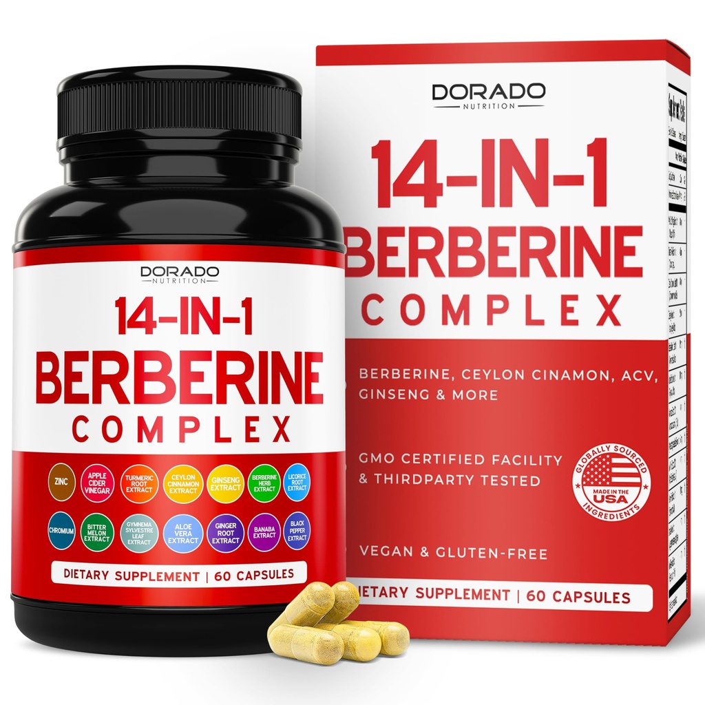 Supplément GLP-1 14 en 1 Formule (Supplément GLP1 avec Berberine, ACV, Chrome, Ceylan Cinnamon, Turmeric & More) Support Gut Santé & Métabolisme - Troisième partie testé, Vegan Safe & USA Made