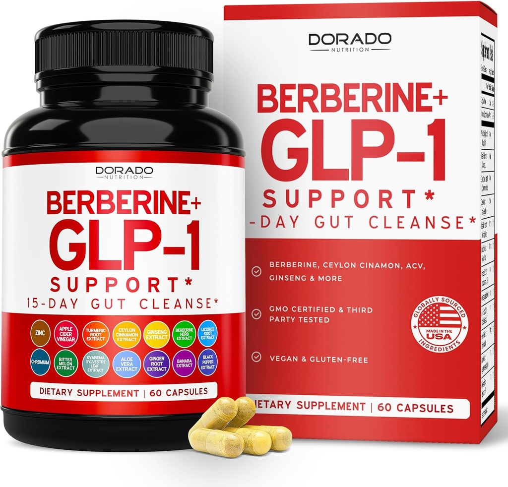 Supplément GLP-1 14 en 1 Formule (Supplément GLP1 avec Berberine, ACV, Chrome, Ceylan Cinnamon, Turmeric & More) Support Gut Santé & Métabolisme - Troisième partie testé, Vegan Safe & USA Made