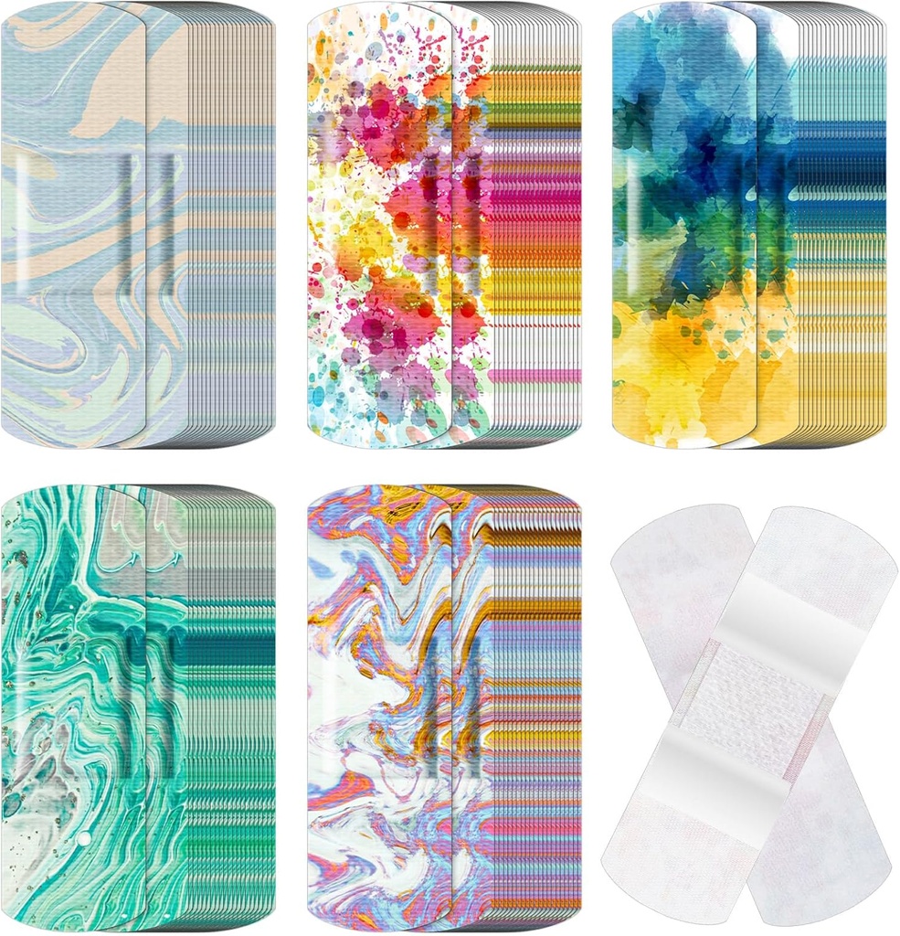 120 Pcs Fabric Adhesive Flexible Bandages Bulk Assorted Shapes and Patterns Small Colorful Pretty Fabric Bandages with Non Stick Pad 3 x 1 Inch for Cuts Wound Scrapes Women(Colorful)