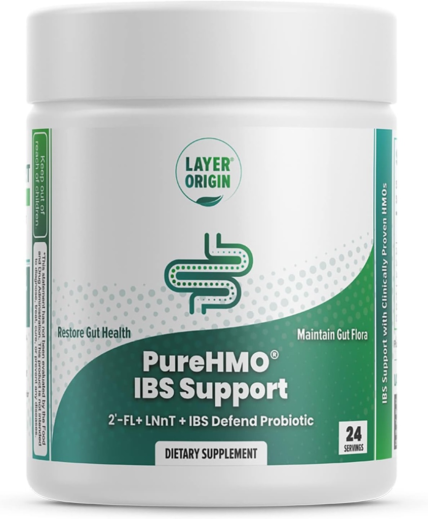 Layer Origin PureHMO IBS Support - Clinically Tested Super Prebiotic + Probiotic for IBS - Strengthen Gut Barriers and Restore Your Gut Functions