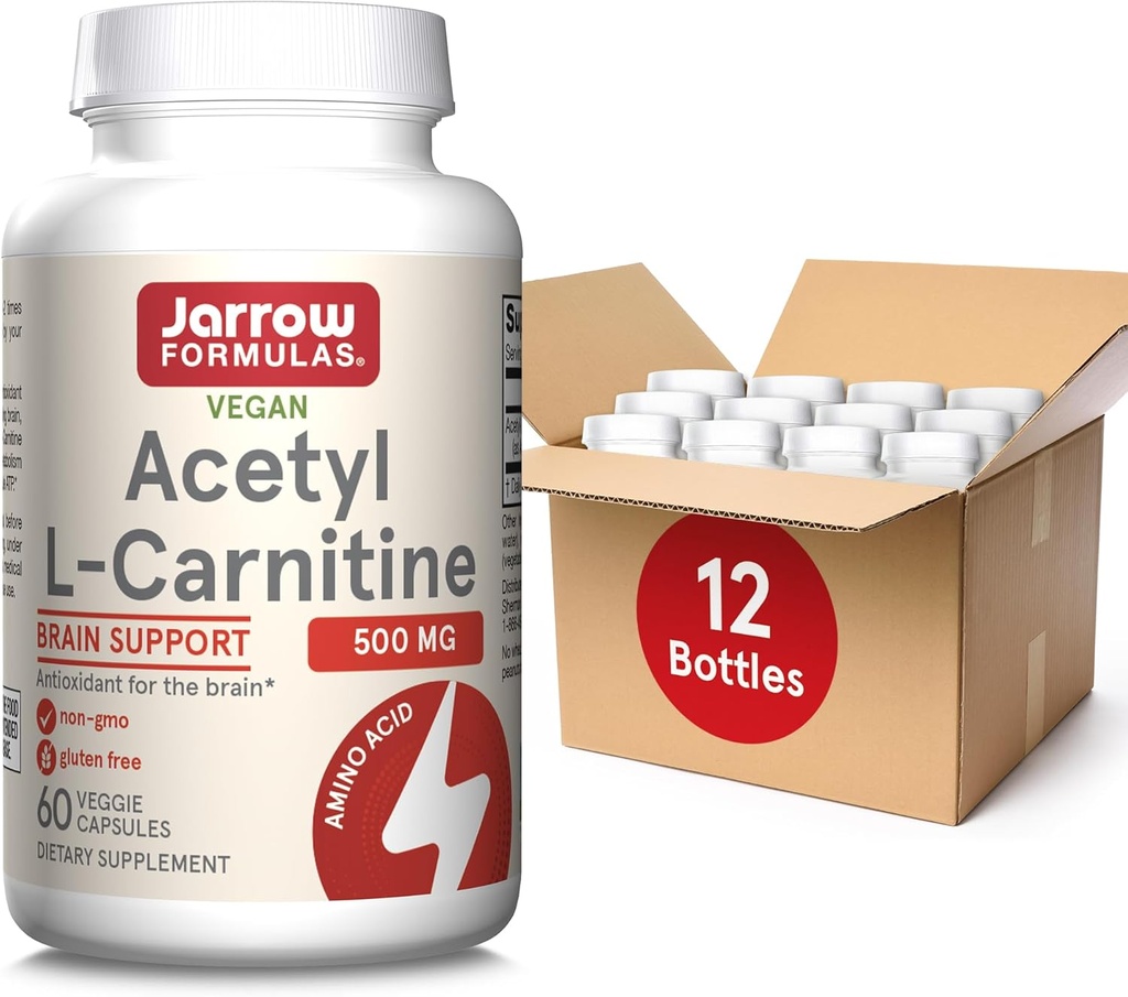 Formules de Jarrow Acetyl L-Carnitine 500 mg, complément alimentaire, soutien de l'acide aminé pour la santé du cerveau et les antioxydants, 60 Capsules de Veggie, 60 jours d'approvisionnement (paquet de 12)