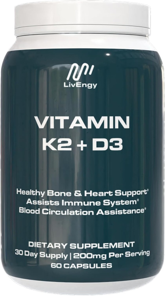 Supplément vitamine K2 D3 - haute puissance - soutient la santé osseuse, cardiaque, immunitaire - non-OGM, sans gluten, végétarien - 60 capsules (60 portions) - Formule de qualité supérieure K2+D3