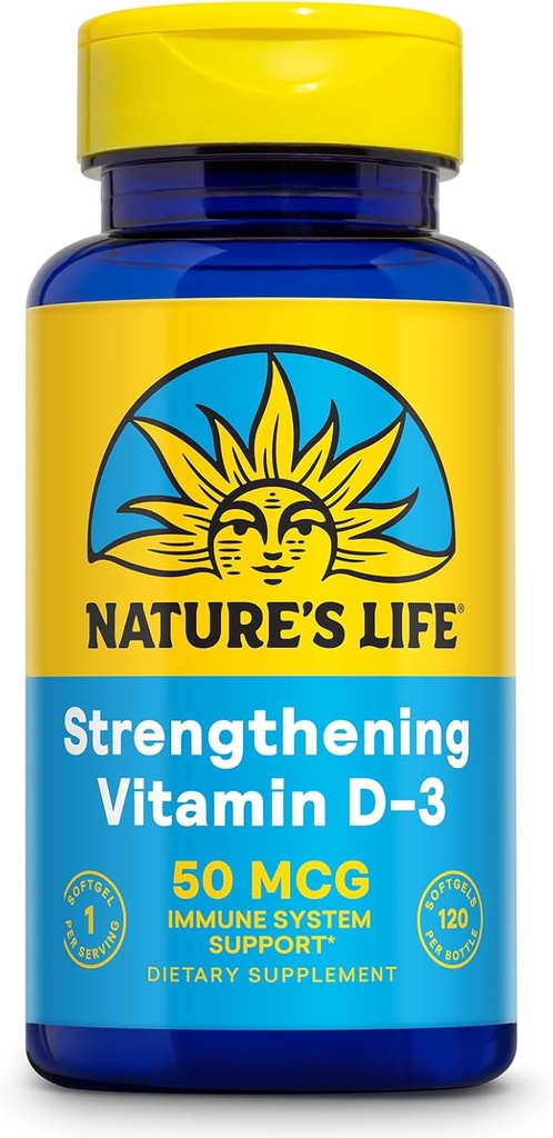 Nature's Life Strengthening Vitamine D3 2000 UI (50 mcg) - Vitamine D - Supplément de soutien pour la santé des os et les immunes - Softgels faciles à avaler - Garantie de 60 jours, vérification en laboratoire - 120 portions, 120ct