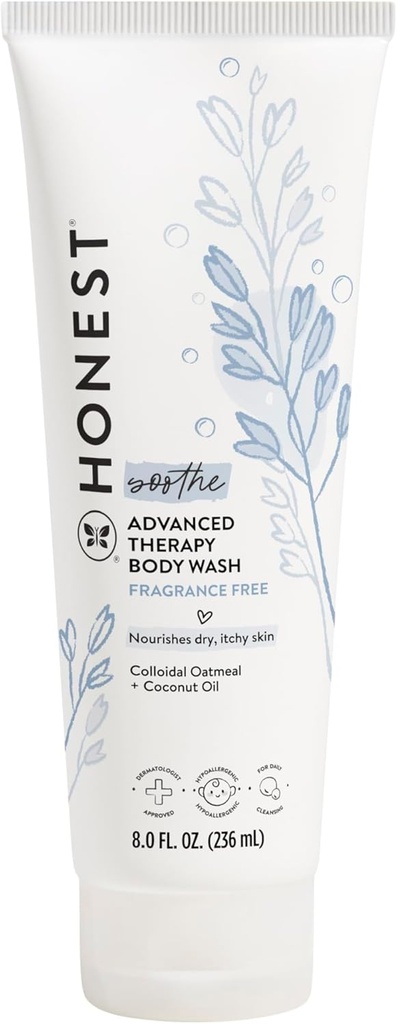 L'honnête société Eczema apaisant thérapie Lavage du corps naturellement dérivé doux pour bébé prébiotiques Colloïdal Oatmeal 8 oz