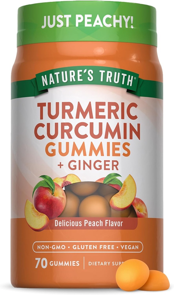 Nature's Truth Turmeric and Ginger Gummies | 70 Count | Peach Flavor | Vegan, Non-GMO, & Gluten Free Supplement