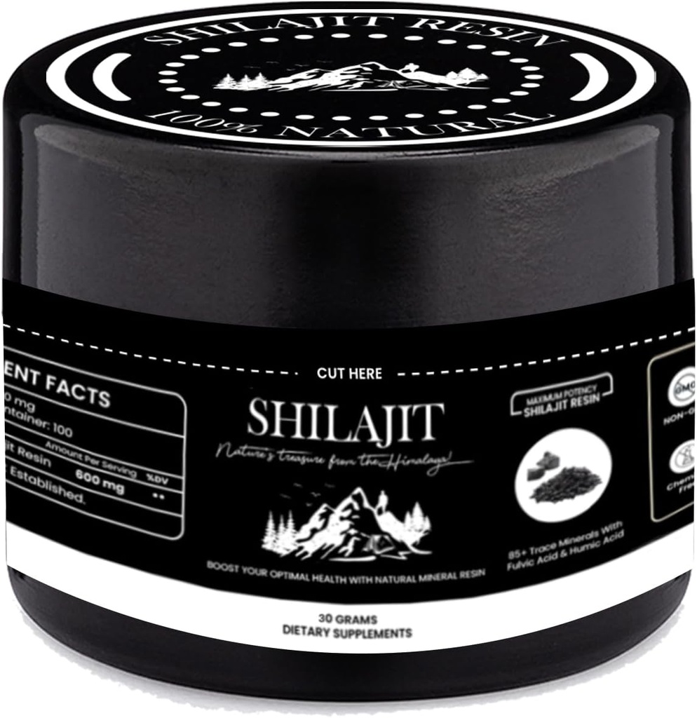 Résine Shilajit Pure Himalaya - 100% Pure Shilajit avec acide fulvic et 85+ Trace Minerals - Soutient l'énergie, l'immunité et la santé des hommes (30 grammes)