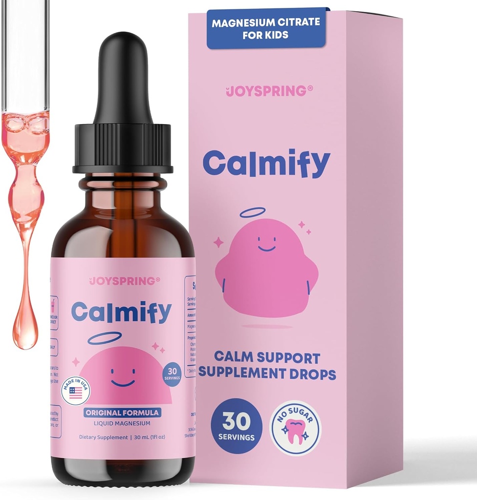 JoySpring calmant le Citrate de magnésium liquide pour les enfants - Supplément de calmant sans sucre et sans gluten avec camomille - Soutien naturel pour les enfants et les adolescents (1 fl oz) 30 portions