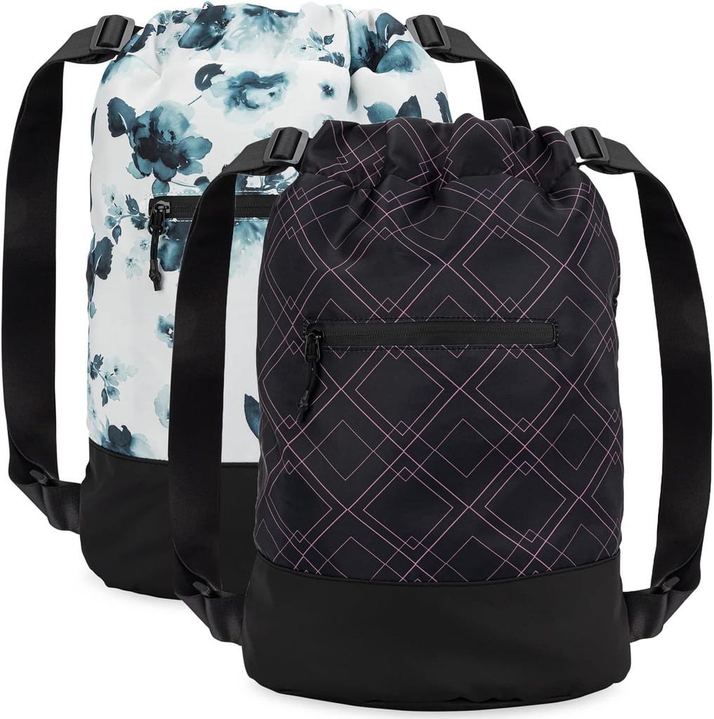 GOMOYO 2 packs pour femmes Plum Drawstring Sac à dos avec bandoulière réglable, 18 x 14 x 7 pouces, parfait pour le gym, le voyage et les nuits