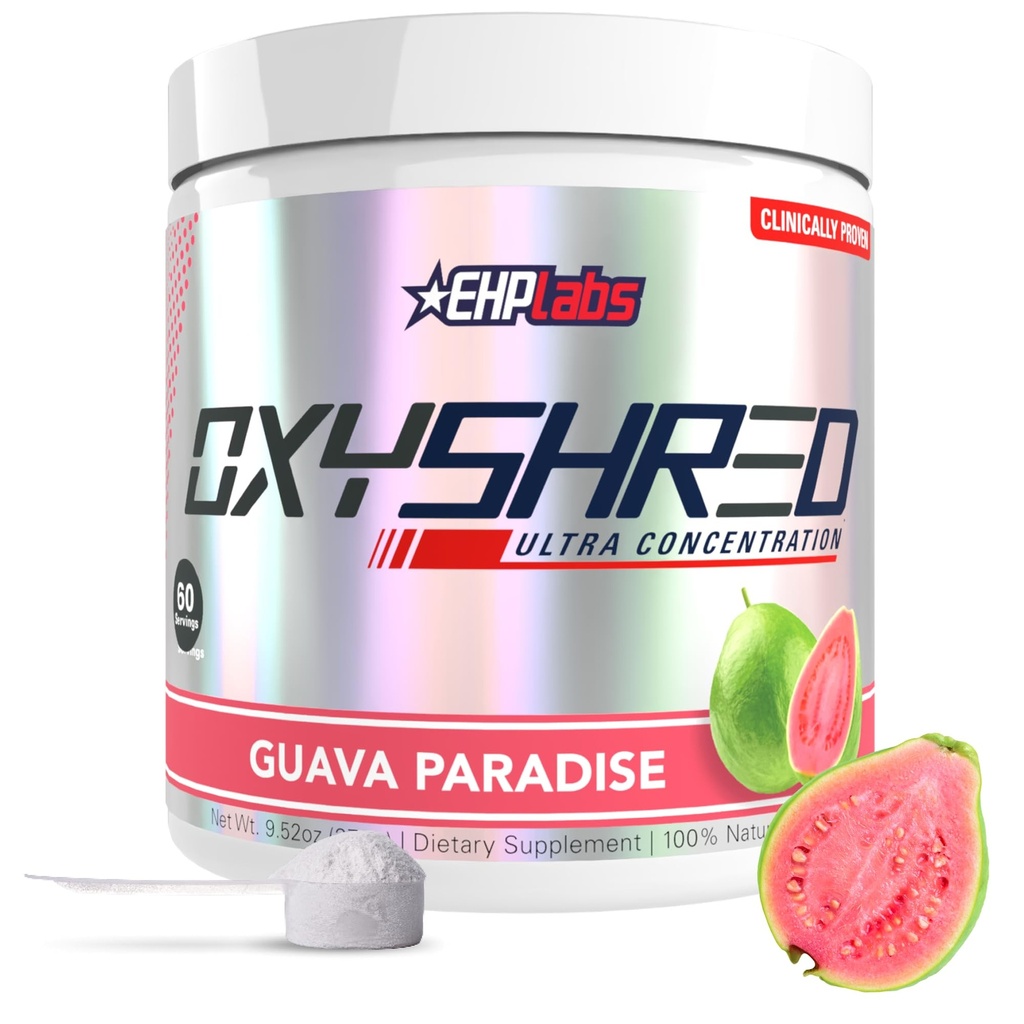 EHP Labs OxyShred Pre Workout Powder & Shredding Supplement - Preworkout Powder with L Glutamine & Acetyl L Carnitine, Energy Boost Drink - Guava Paradise, 60 portions