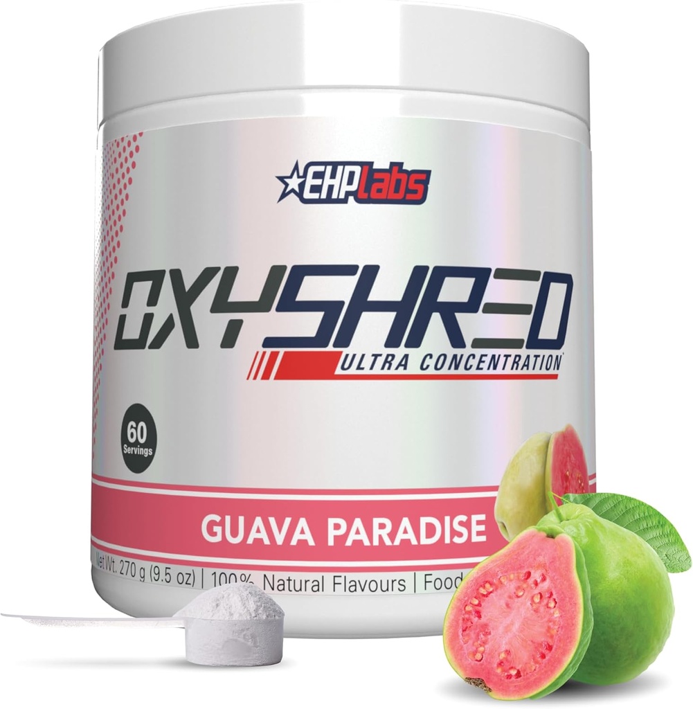 EHP Labs OxyShred Pre Workout Powder & Shredding Supplement - Preworkout Powder with L Glutamine & Acetyl L Carnitine, Energy Boost Drink - Guava Paradise, 60 portions