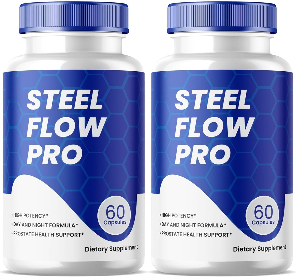 Capsules Steel Flow Pro, pilules de supplément de santé de la prostate - La force maximale, soutient la santé de la prostate, tout le pack de formule naturelle de 2 (120 capsules)