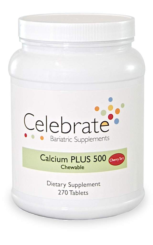 Célébrez les vitamines Calcium Plus - 500mg Citrate de calcium, 333 UI Vitamine D3 et 34mg Magnésium pour la chirurgie bariatrique - Sans gluten et sans sucre - Cerise, 270 comprimés à croquer