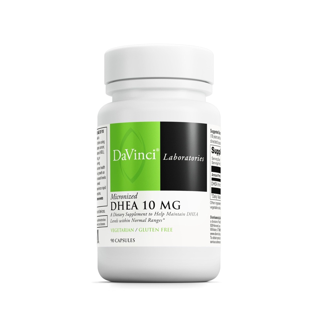 DAVINCI Labs Micronised DHEA 10mg - Aide à soutenir le vieillissement en santé, l'équilibre hormonal, la santé cérébrale, la fonction thyroïde et plus - Végétarien, sans gluten - 90 capsules