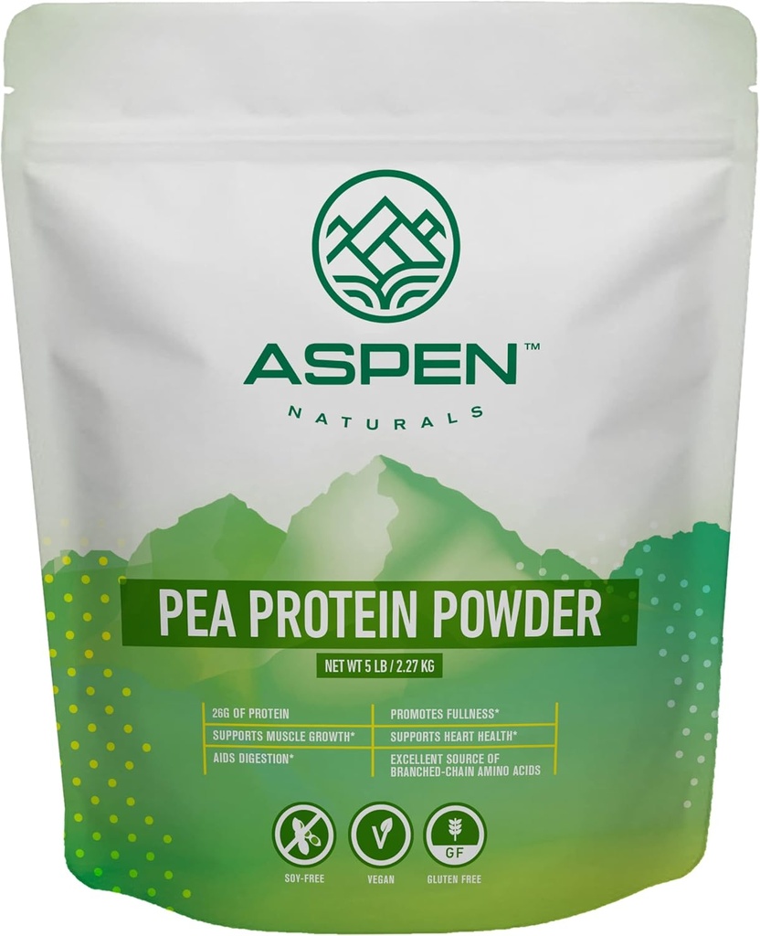Aspen Naturals Poudre de protéines de pois 5 Lb – Croissance musculaire, digestion, plénitude et soutien de la santé cardiaque.