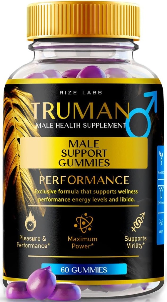 ize labs Truman Gummies, Truman for True Men, Truman Male Gummies, Truman Plus Performance, Supplément Premium tout naturel pour soutenir l'énergie durable et l'endurance, Formule officielle (60 Gummies)