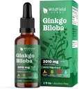 Ginkgo Biloba Extract Drops Liquide 2000mg (Ginkgo biloba L.) Supplément à base de plantes Absorbe mieux que les capsules, 1 mois d'approvisionnement, 84 portions, teinture sans alcool - 2 Oz, boîte de 1