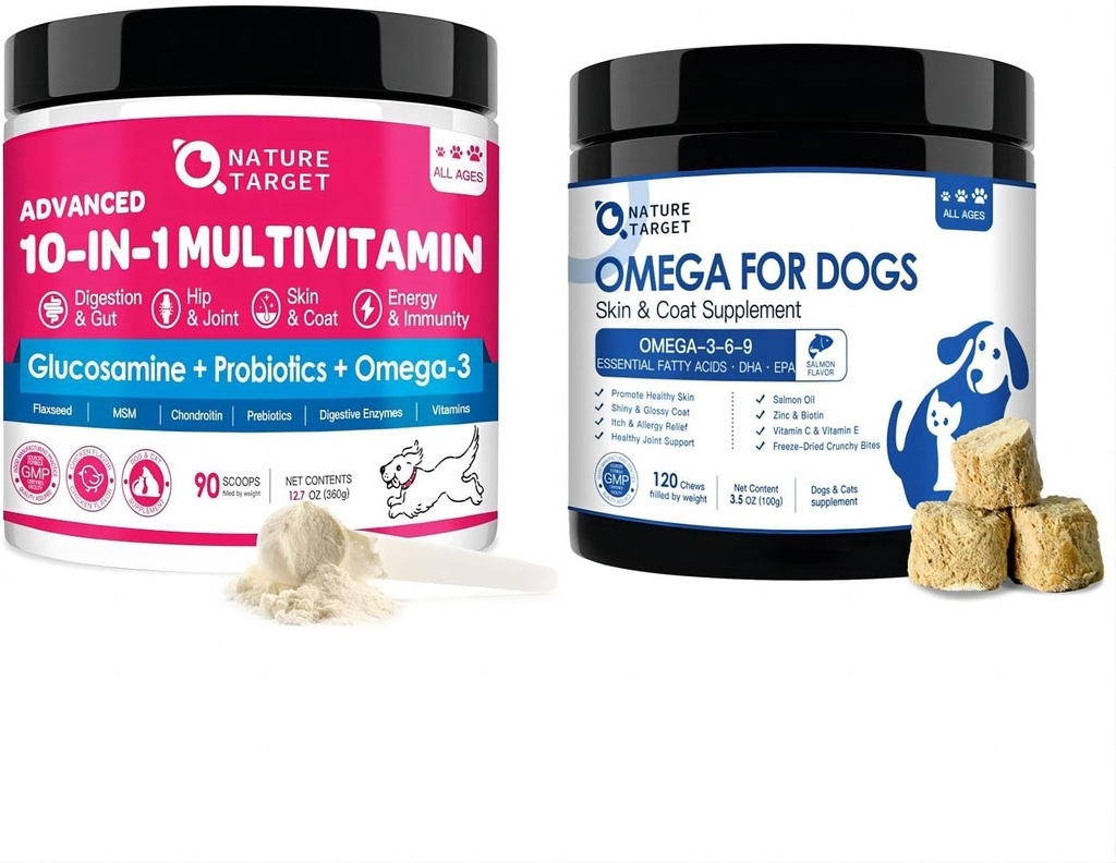 NATURE TARGET Vitamines pour chiens Poudre - Omega 3 Huile de poisson pour chiens